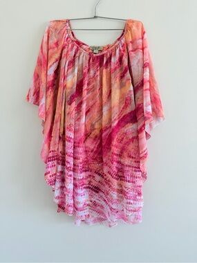 ONE WORLD Pink & Orange Poncho Blouse